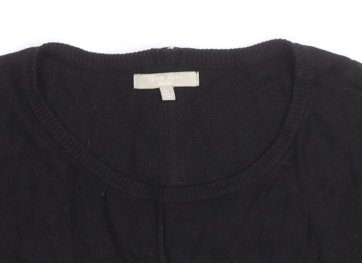Joan Vass Women Black Long Sleeve Crew Neck Pullover Jumper Size L