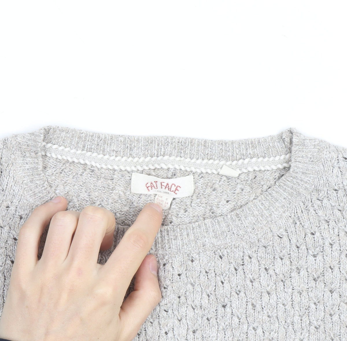 FatFace Women’s Grey Open-Knit Cotton Blend Jumper Size 8