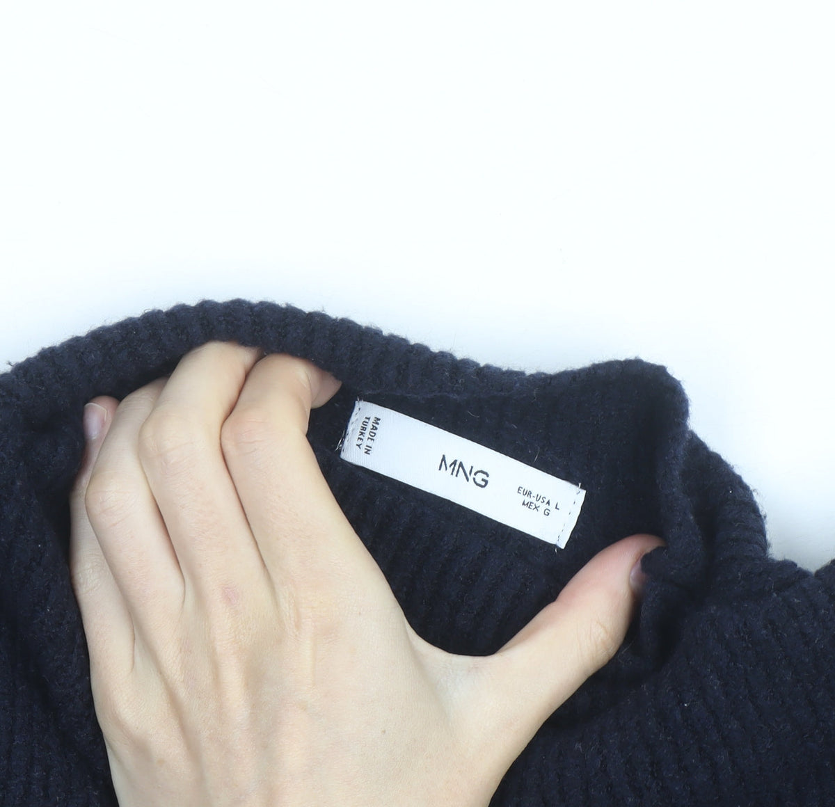 Mango Women Navy Blue Mock Neck Wool Blend Jumper Size L