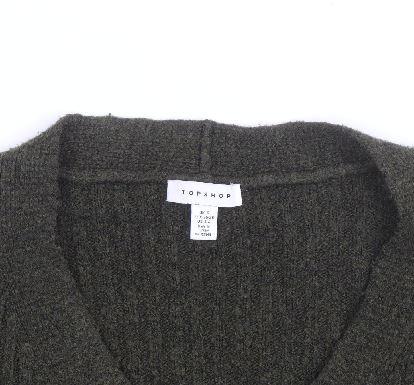 Topshop Women's Green V-Neck Ribbed Button Cardigan Size S