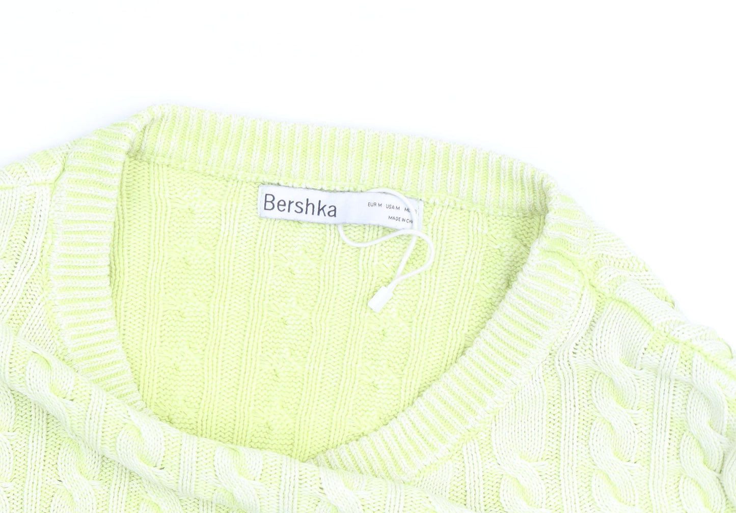 Bershka Women Yellow Cable Knit Crew Neck Jumper Size 12