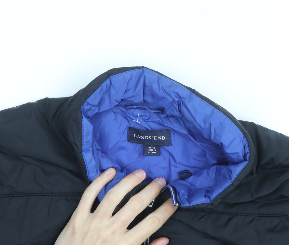 Lands' End Men's Black L Puffer Jacket Primaloft Insulated Winter Coat