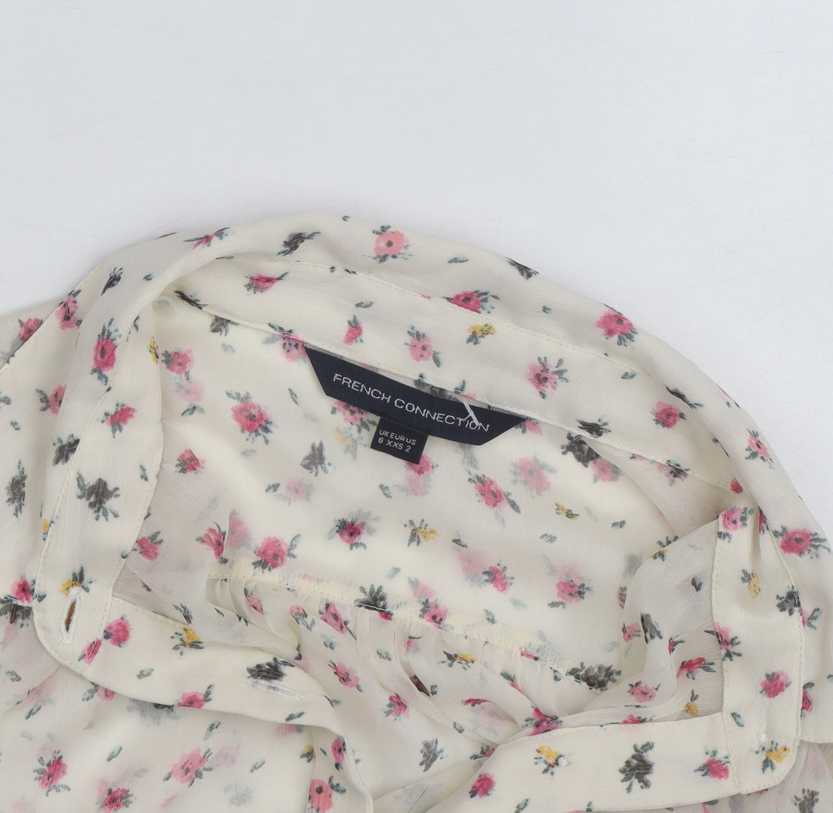 French Connection Women Ivory Floral Chiffon Button Blouse Size 6