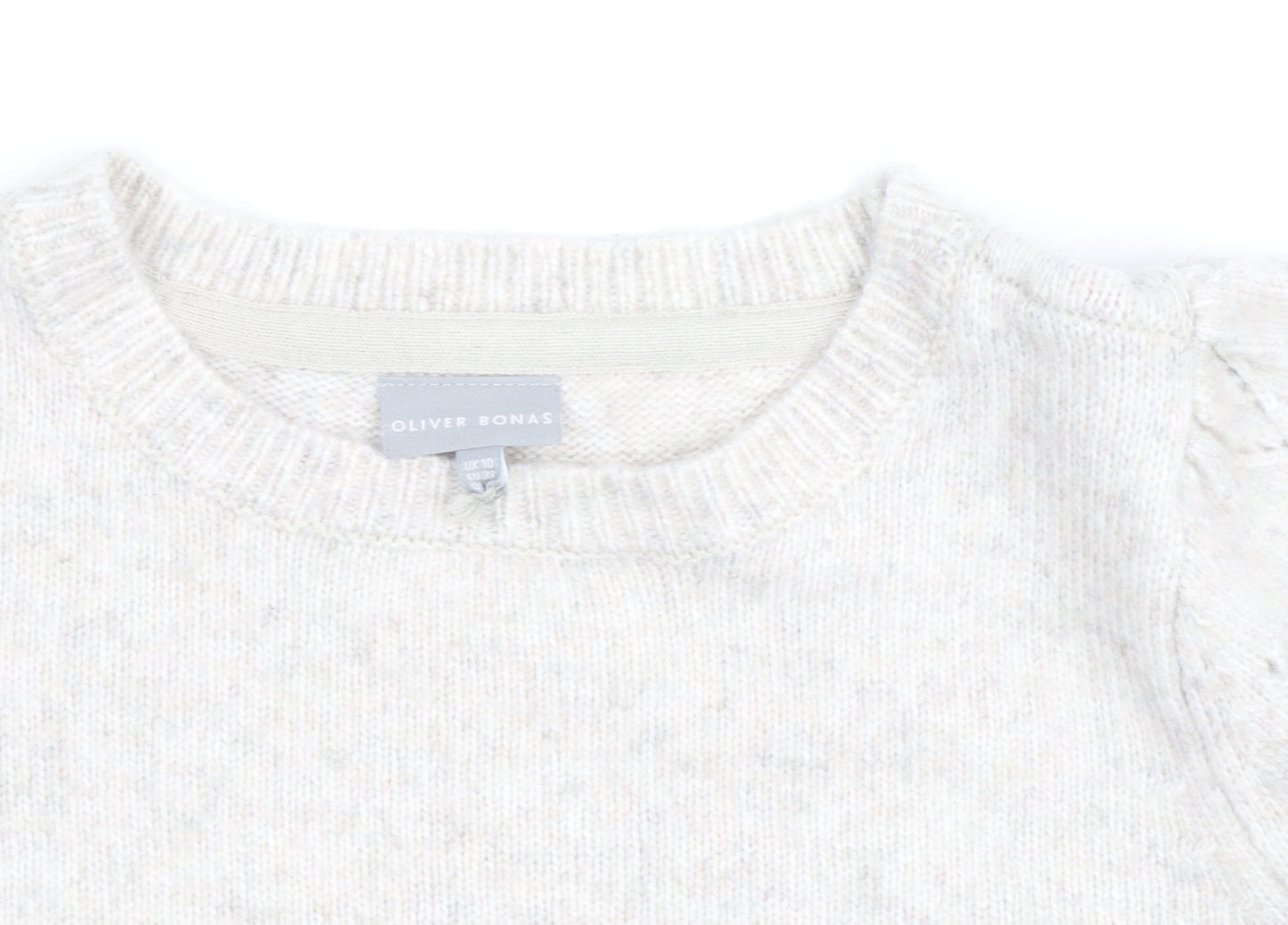 Oliver Bonas Women’s Beige Knit Argyle Puff Sleeve Jumper Size 10