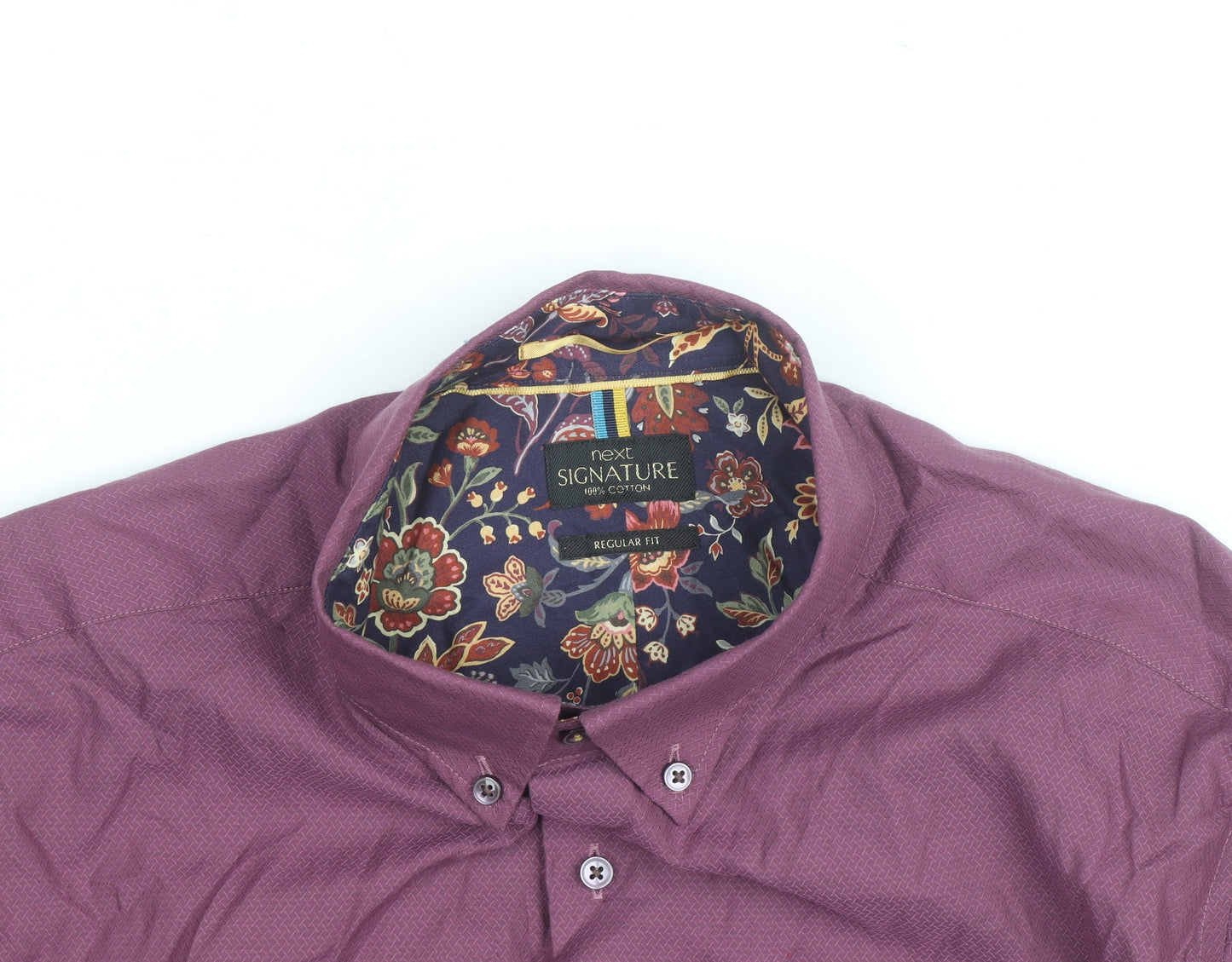 Next Signature Men’s Purple Cotton Button-Down Shirt Regular Fit 17”