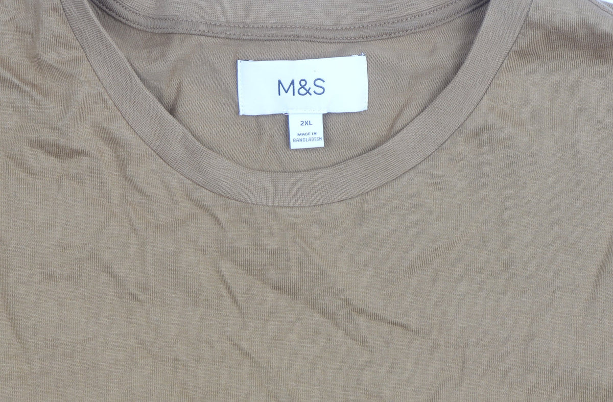 Marks & Spencer Men's Brown 2XL Long Sleeve Cotton Top