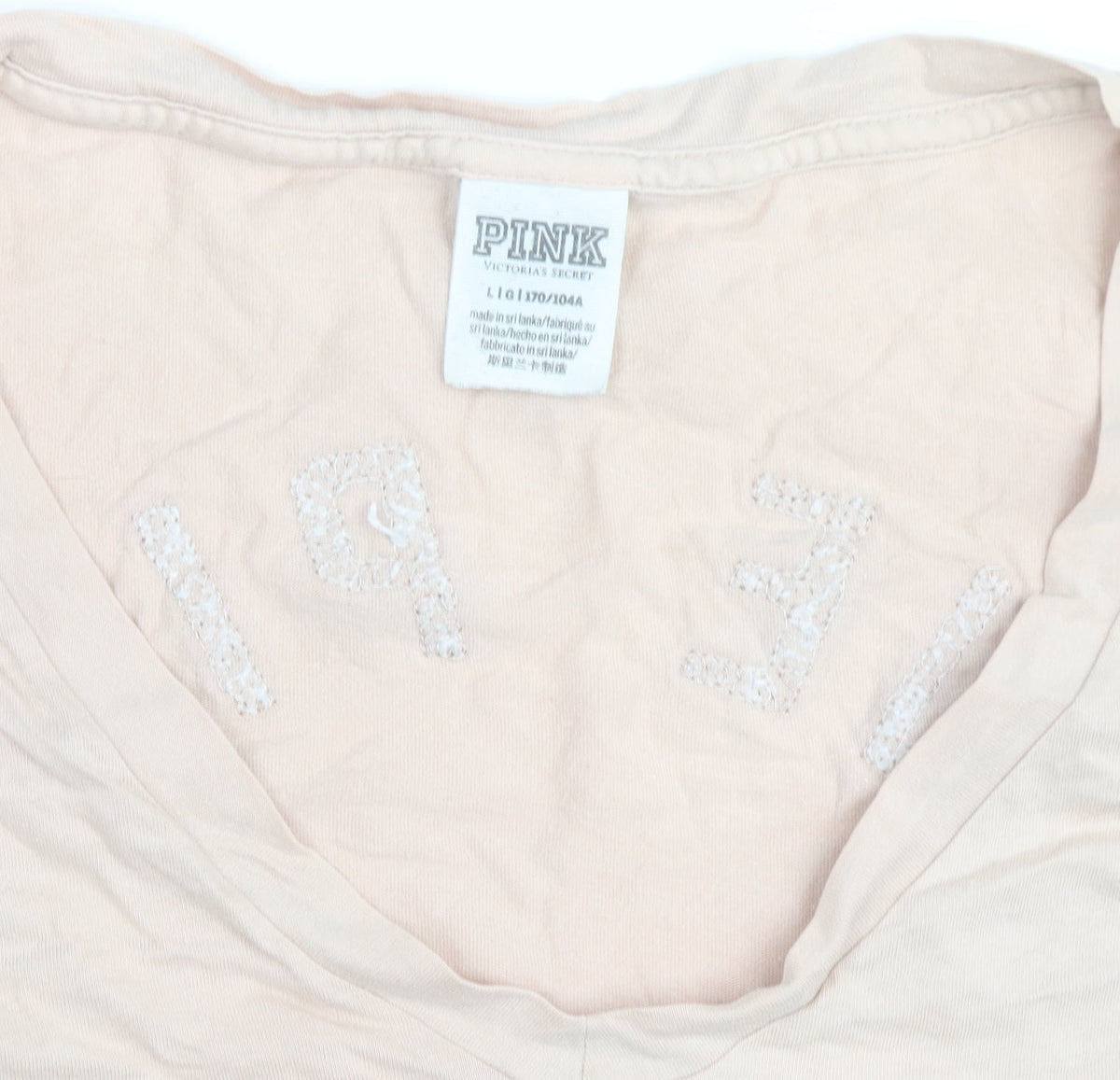 Victoria's Secret PINK Womens Beige Sequin Pocket T-Shirt Size L
