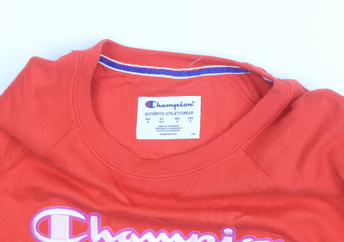 Champion Men's Red Crew Neck Logo Pullover Sweatshirt M
