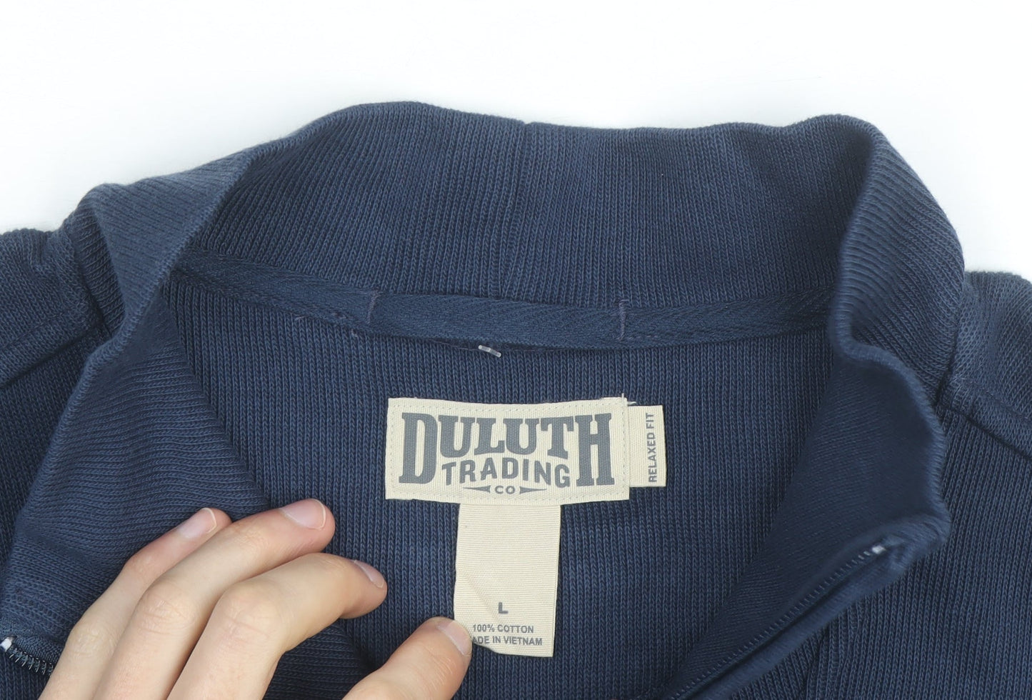 Duluth Trading Co Men's Blue Cotton 1/4 Zip Jumper Size L Relaxed Fit