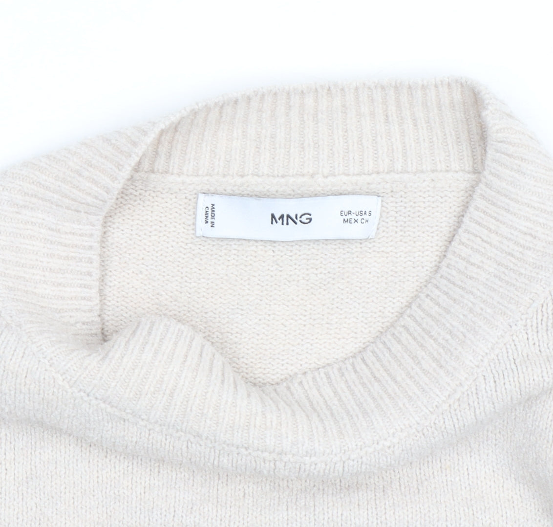 MNG Women’s Beige Wool Cashmere Crew Neck Jumper Size S