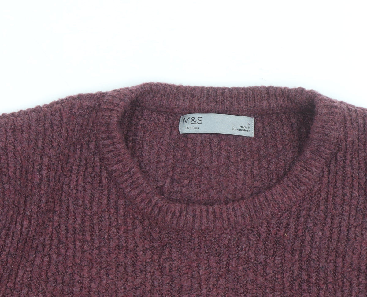 Marks & Spencer Men's Purple Chunky Knit Wool Blend Jumper Size L