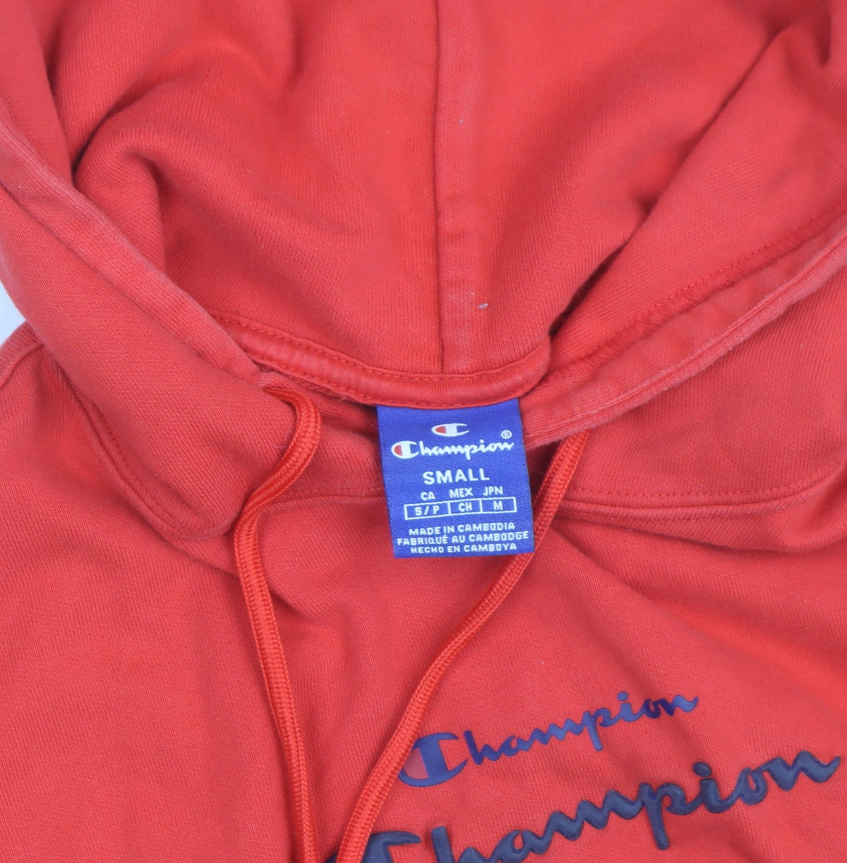 Champion Men's Red Small Pullover Hoodie with Logo Detail