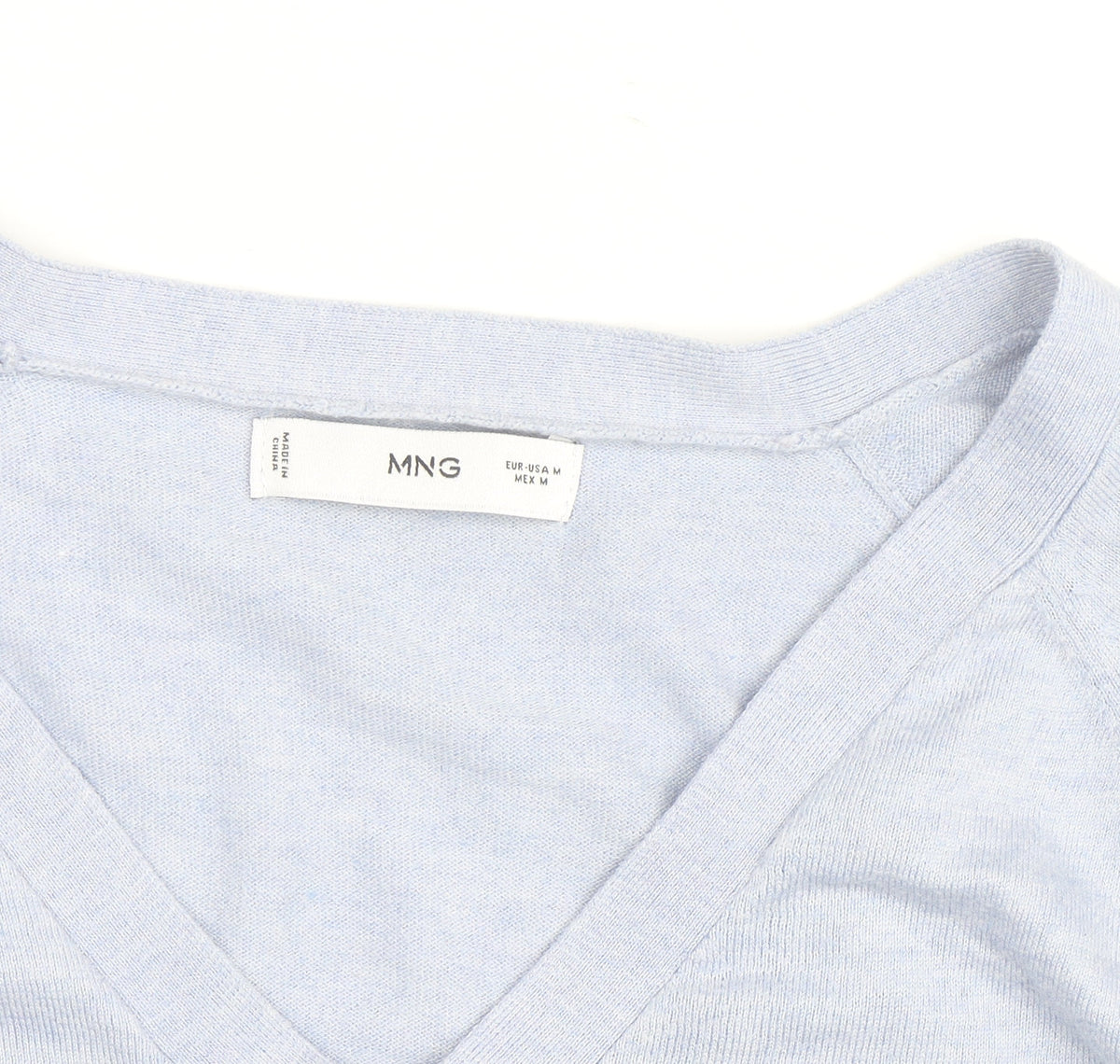 Mango Men's Blue V-Neck Cotton Silk Cashmere Jumper M