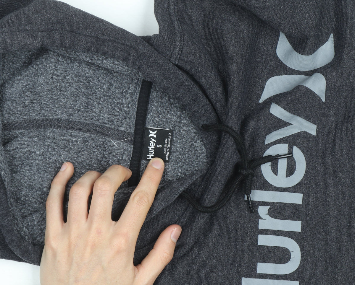 Hurley Men’s Grey Logo Pullover Hoodie Size S Regular Fit Fleece