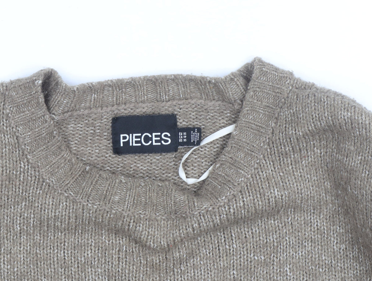 Pieces Beige Chunky-Knit Crew Neck XS Pullover Jumper