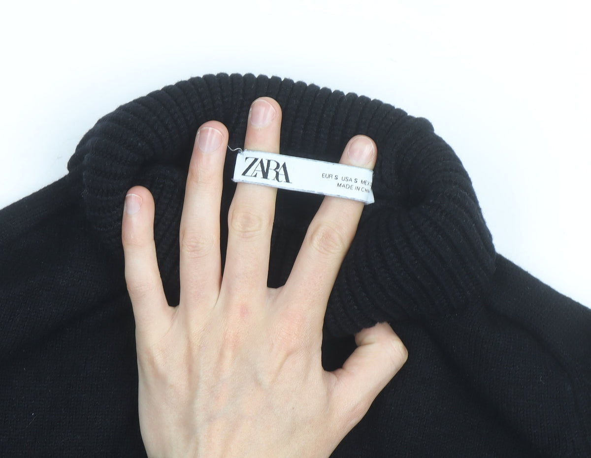 Zara Women’s Black Roll Neck Cropped Knit Jumper Size S