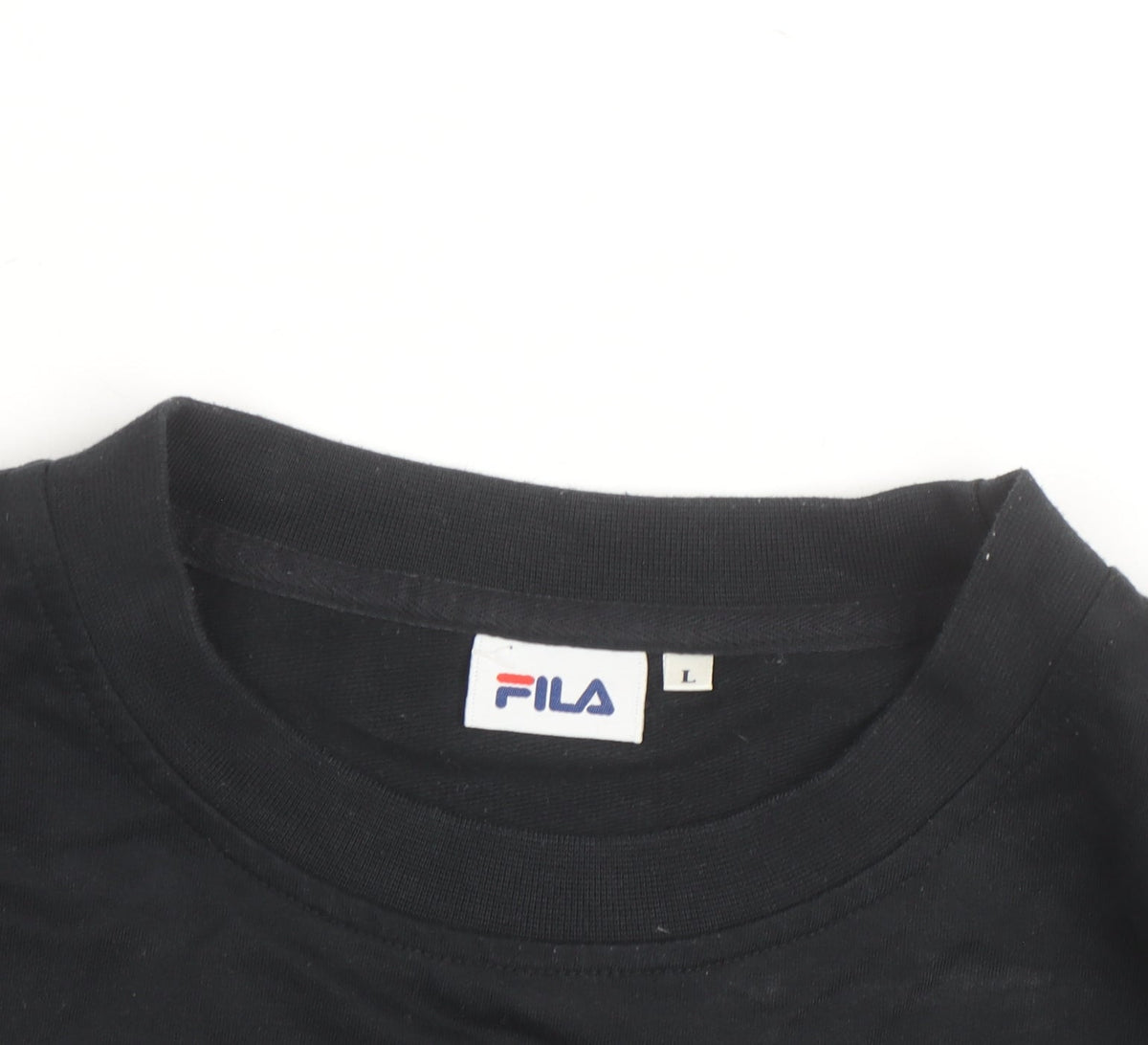 Fila Mens Black L Crew Neck Logo Pullover Sweatshirt