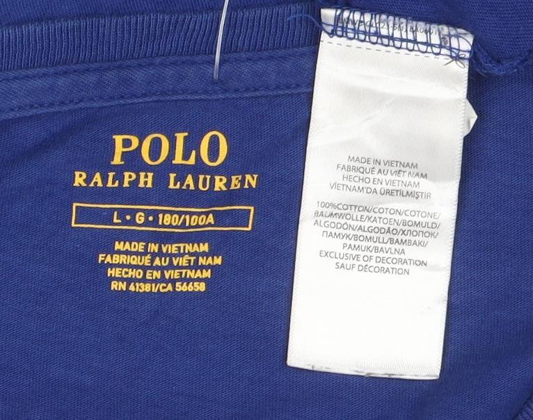 Ralph Lauren Men's Blue Long Sleeve Cotton Crew Neck T-Shirt L