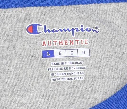 Champion Women Grey Blue Raglan 3/4 Sleeve Basic T-Shirt L