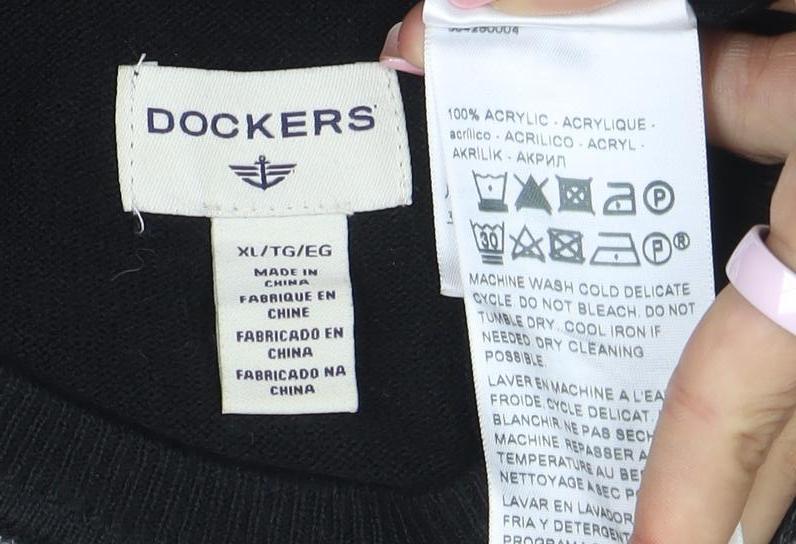 Dockers Men's Black Argyle Crew Neck Acrylic Jumper XL