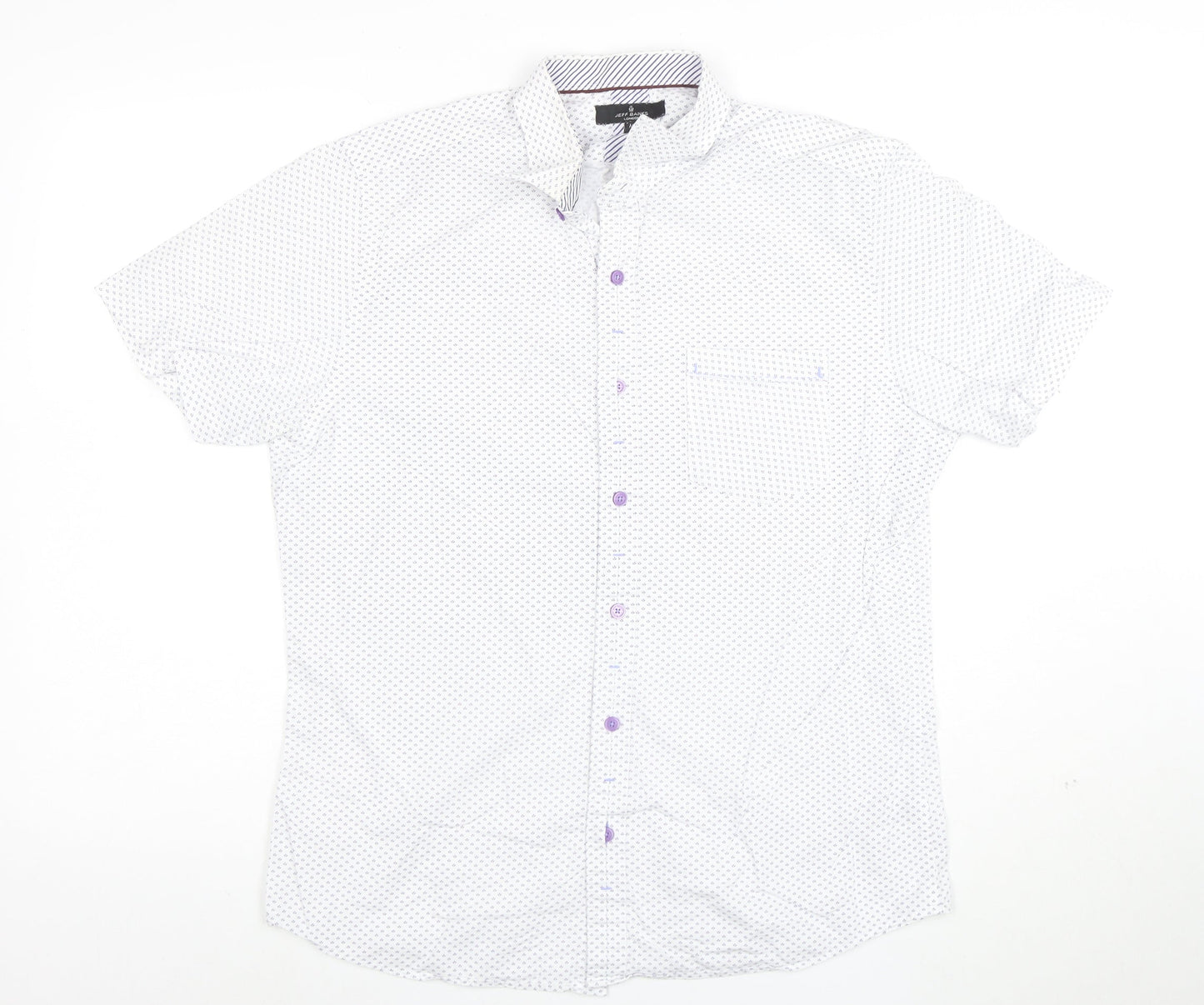 Jeff Banks Men's White Geometric Short Sleeve Button-Up Shirt M