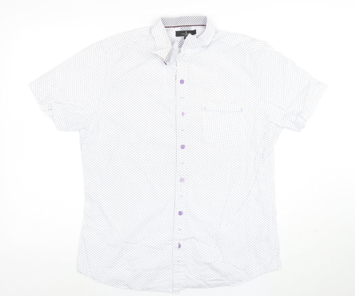 Jeff Banks Men's White Geometric Short Sleeve Button-Up Shirt M