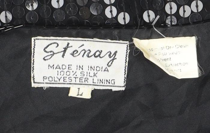 Stenay Women Black Sequin Silk Lined Blazer Size L Party Jacket