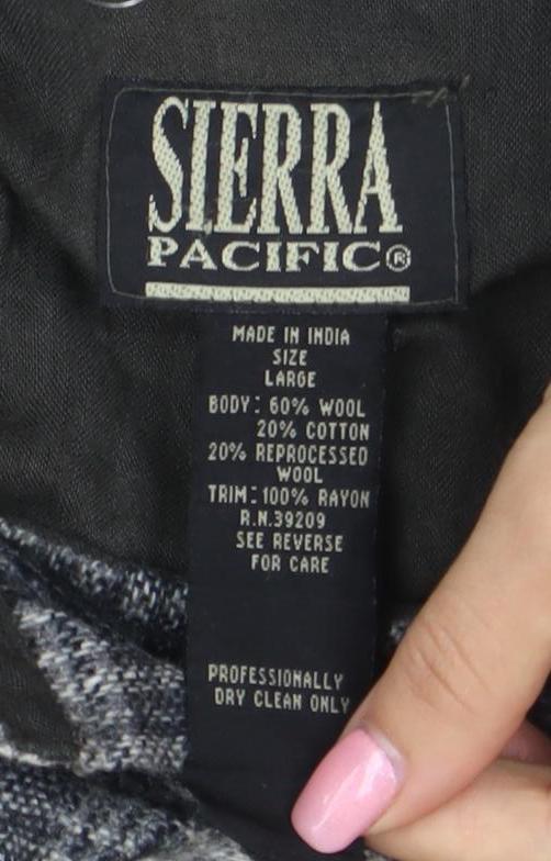 Sierra Pacific Men's Large Black Grey Check Wool Blend Button-Up Shirt