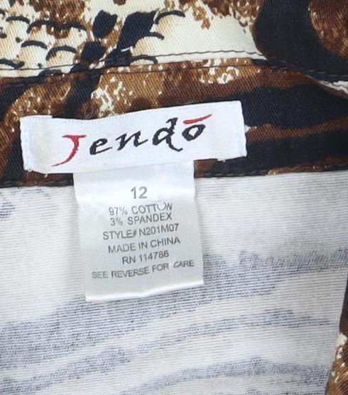 Tendo Womens Brown Animal Print Cotton Blazer Size 12 Jacket