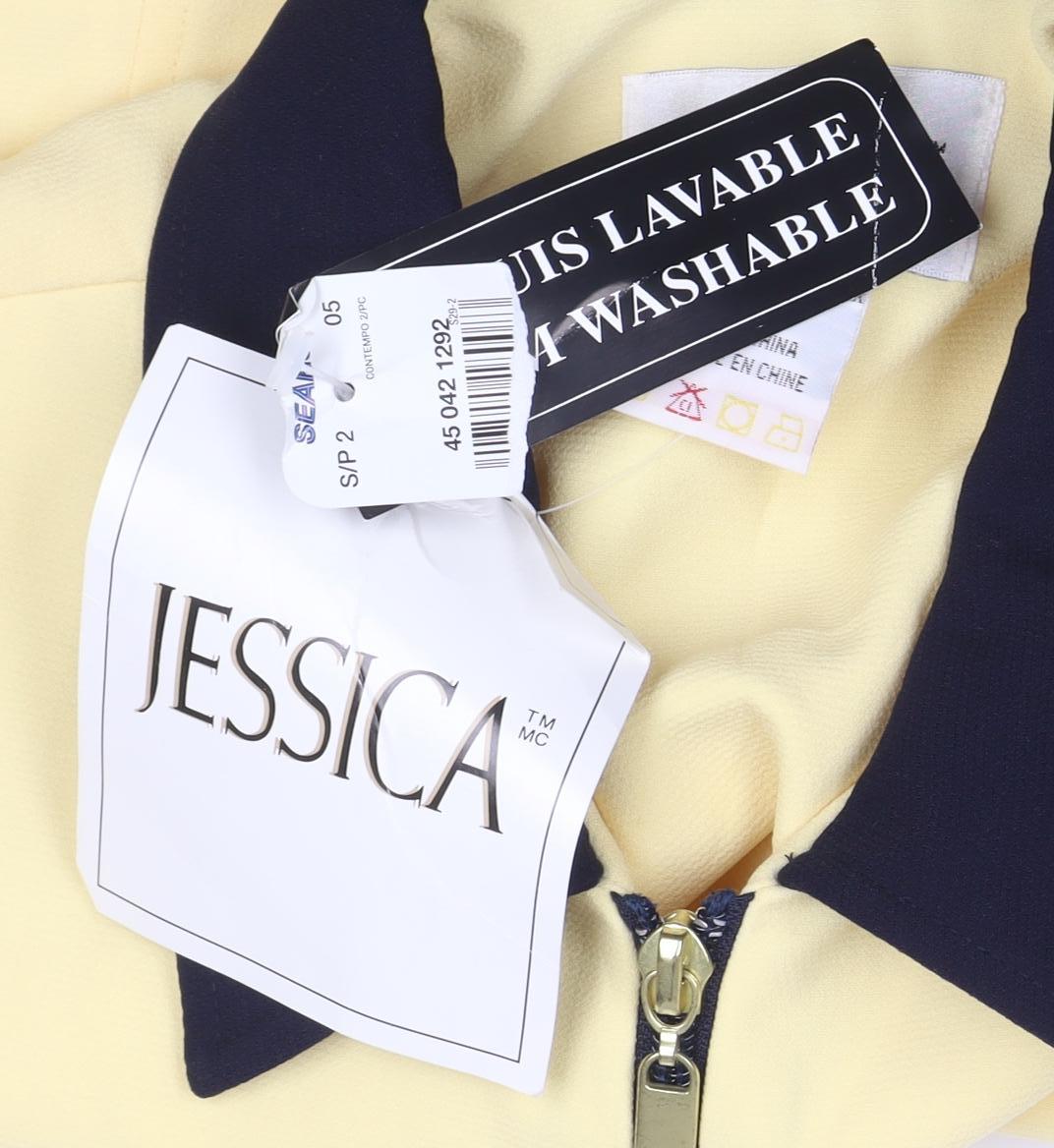 Jessica Womens Yellow Collared Zip Blouse Size 8 Short Sleeve