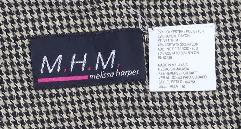 Melissa Harper Womens Beige Houndstooth Velvet Trim Suit Jacket Size 8