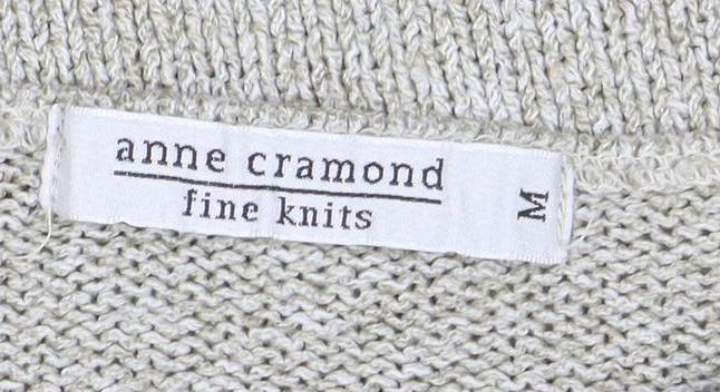 Anne Cramond Fine Knits Women's Beige Wool Blend V-Neck Jumper M