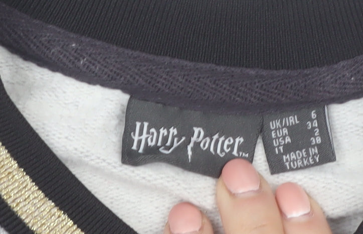 Harry Potter Hufflepuff Grey Sweatshirt Women UK 6 Crew Neck Long Sleeve