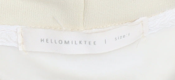 HELLOMILKTEE Womens Beige Pullover Hoodie Size S with Logo Print