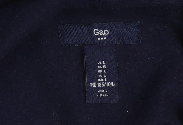 Gap Men's Blue Pullover Hoodie L Logo Fleece Sweatshirt