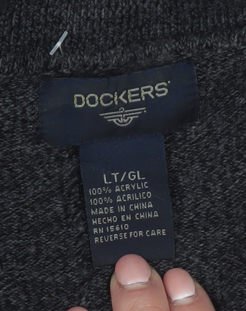 Dockers Men's Grey Collared Henley Knit Jumper Size L