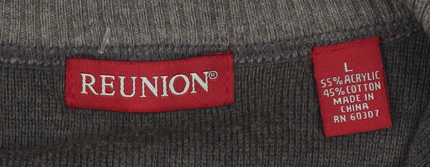 REUNION Men’s Brown 1/4 Zip High Neck Striped Jumper Size L