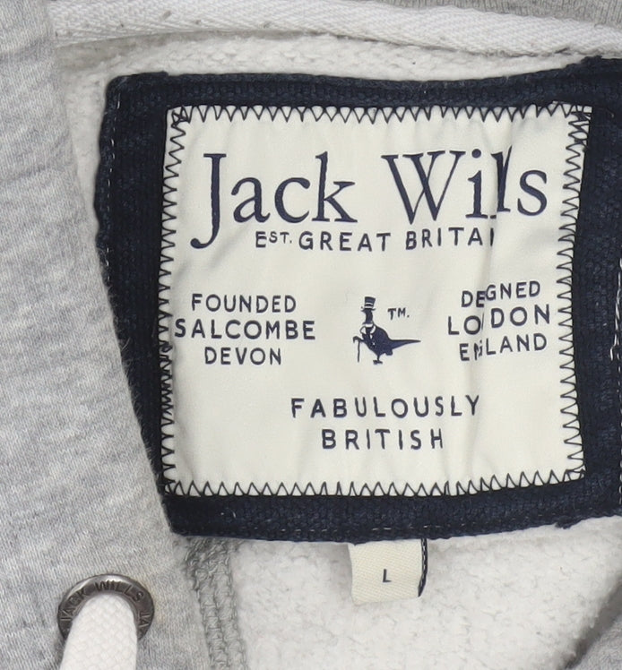 Jack Wills Men's Grey Pullover Hoodie L Logo Cotton Blend