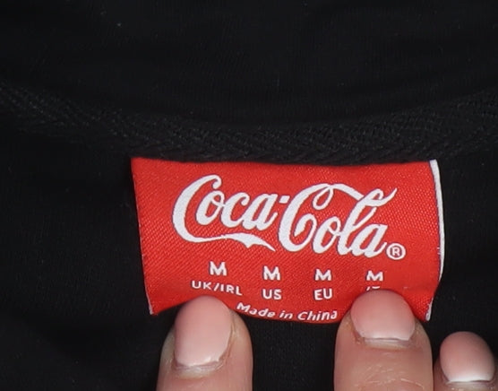 Coca-Cola Men's Black Pullover Hoodie M Regular Fit Graphic Fleece