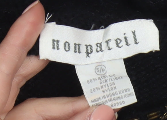 Nonpareil Women's Black Acrylic Cardigan Small Embellished Trim