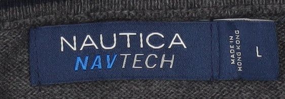 Nautica Men’s Grey V-Neck Pullover Jumper L Cotton Blend