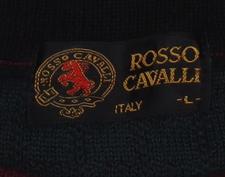 Rosso Cavalli Men's Black Checked Wool Pullover Jumper L Classic Fit