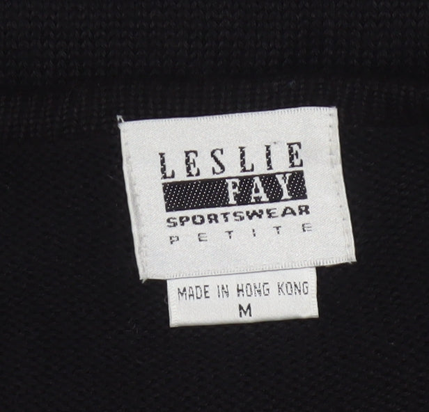 Leslie Fay Womens Black Beaded Petite Cardigan Size M