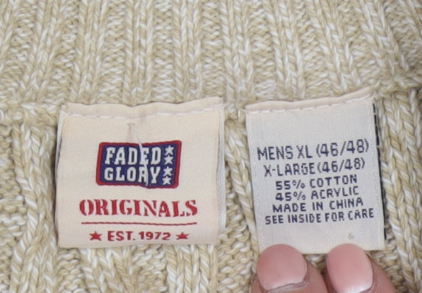 Faded Glory Men’s Beige XL 1/4 Zip Mock Neck Chunky Knit Jumper