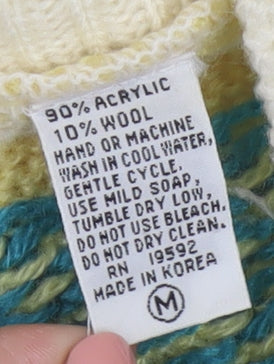 Vanderbilt Men's Ivory Fair Isle Wool Blend Button Cardigan M