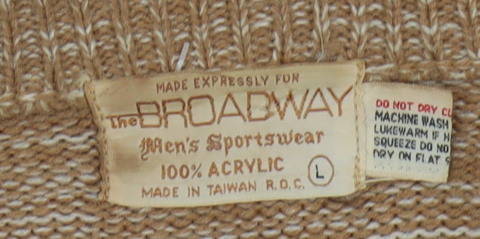 The Broadway Men's Beige Geometric Acrylic Knit Jumper L