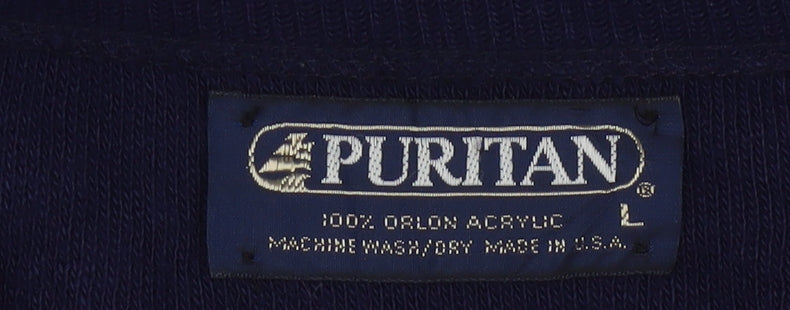 Puritan Men's Blue V-Neck Pullover Jumper Size L Vintage Acrylic Knit