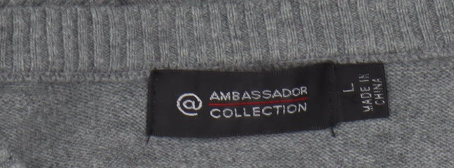 Ambassador Collection Men's Grey Argyle V-Neck Cotton Jumper Size L