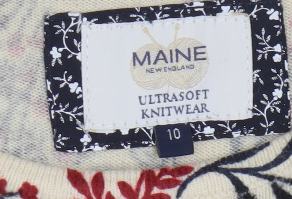 Maine New England Women's Beige Floral Knit Jumper Size 10