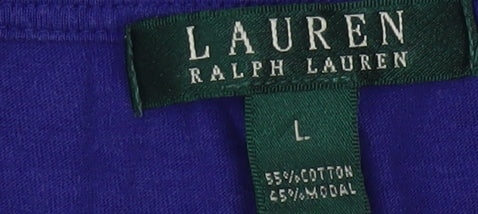 Ralph Lauren Women's Blue Ruffle Long Sleeve Cotton Modal Tunic Blouse L